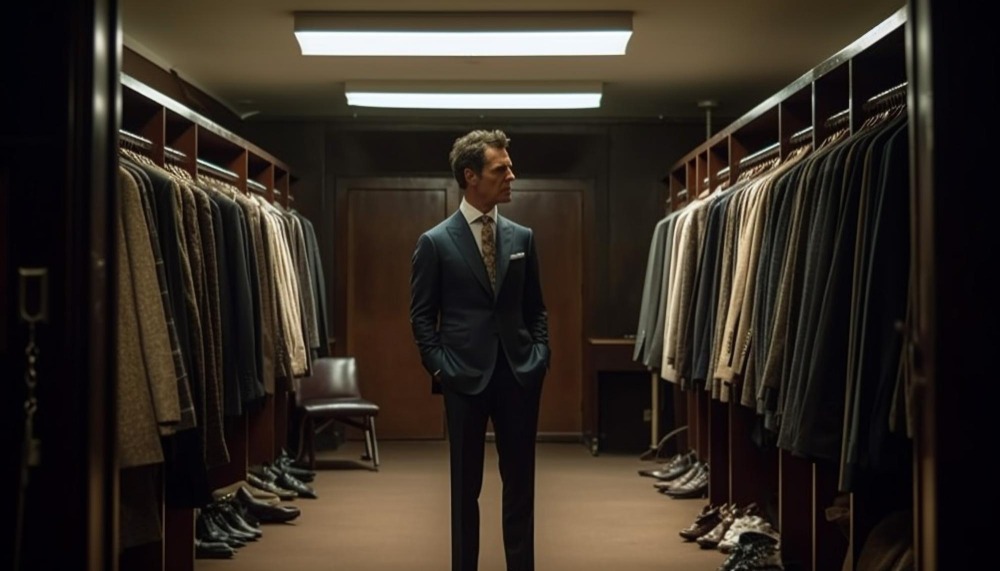 Man standing in suit store image by vecstock
