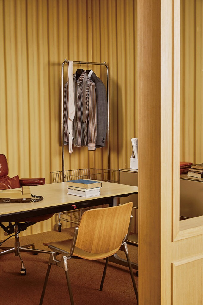 Mens clothing on rack in office
